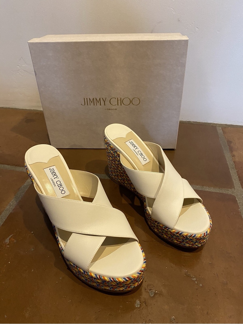 NIB $650 Jimmy Choo Dovina 100 leather Wedge Sandals size 39.5